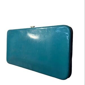 Shiny blue teal clutch wallet 7”x4”